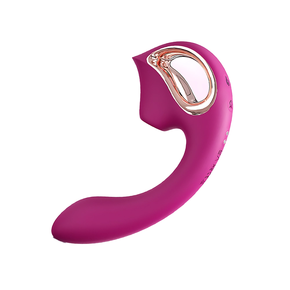 Back-angle product image of the LYRA Air-Pulse Clitoris Vibrator in rich magenta with a metallic accent, showcasing its looped handle, contoured body, and luxuriously soft silicone finish. The composition emphasizes LYRA’s ergonomic design and dual stimulation zones, set against a dark backdrop to enhance its sculptural elegance and premium appeal. Ideal for conveying tactile quality and functional beauty.