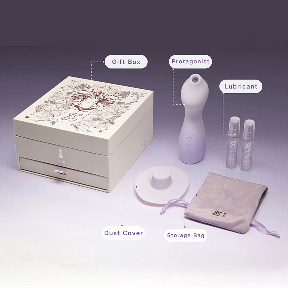 TAOF Protagonist complete unboxing layout featuring the luxury gift box, device, lubricant bottles, dust cover, and storage bag.