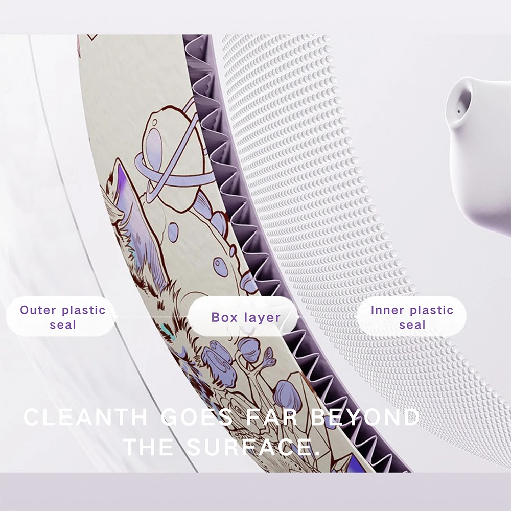 TAOF Protagonist packaging cross-section detail showing triple-layer protection, featuring an outer seal, illustrated box layer, and inner protective lining.