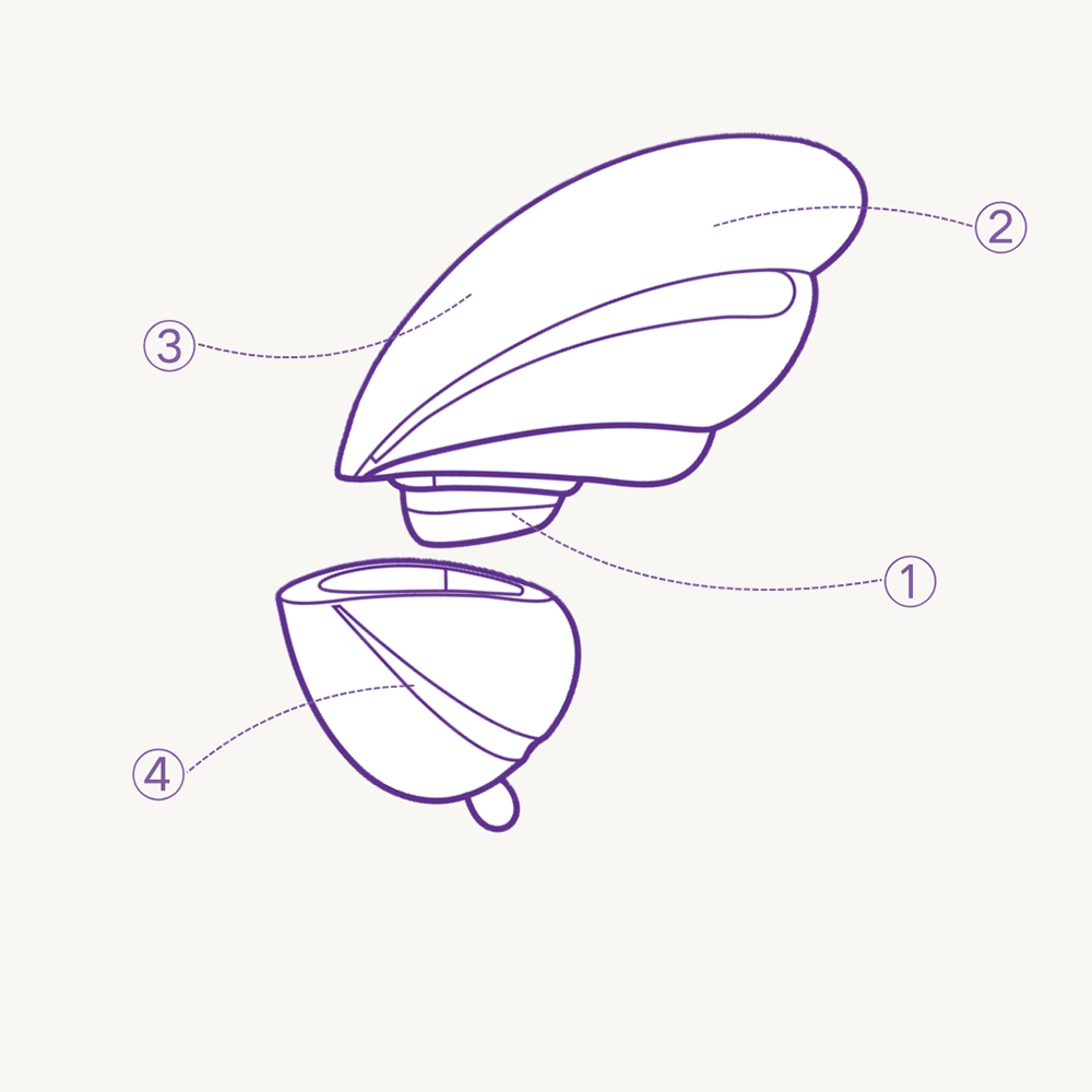 TAOF Liberty Blush product diagram, exploded view highlighting the wide suction mouth and ergonomic butterfly wing silhouette.