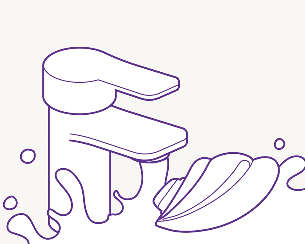 TAOF Liberty butterfly-shaped massager under a running faucet, illustrating the first step of cleaning before use.