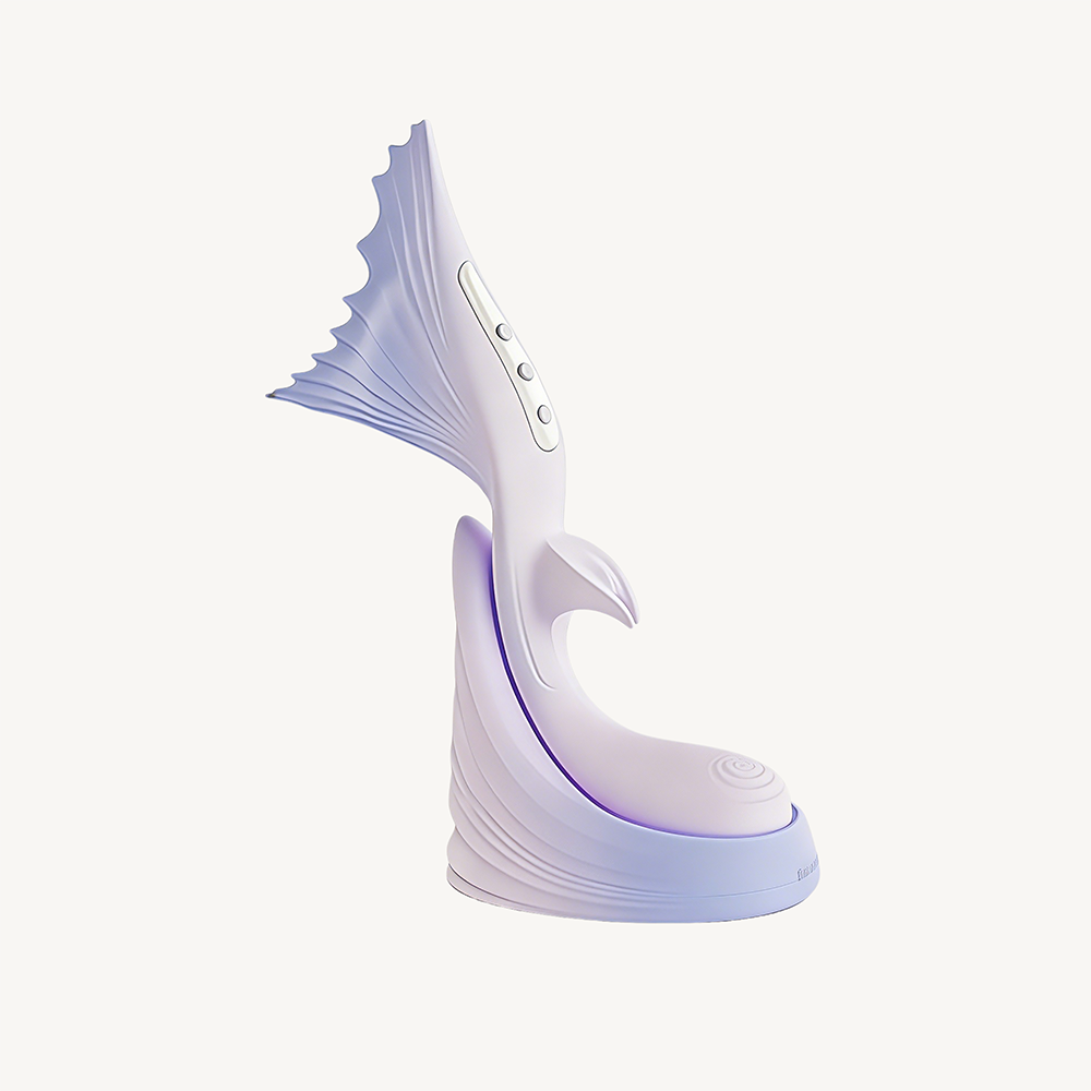 The TAOF Vivare Lavender Purple standing gracefully on its curved cradle base, featuring a soft dusk-to-cream gradient and an intuitive three-button control strip for an elegant self-care ritual.